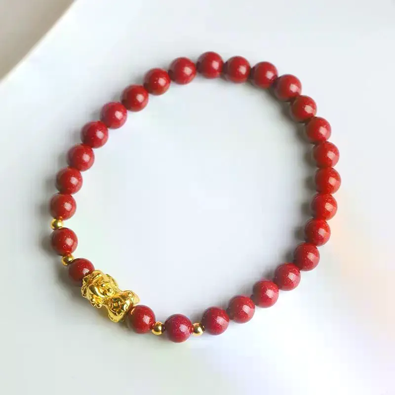 Fengshui Pixiu Bracelet Natural Cinnabar Beads Bracelets For Women Men Wealth Good Luck Unisex Wristband Jewelry