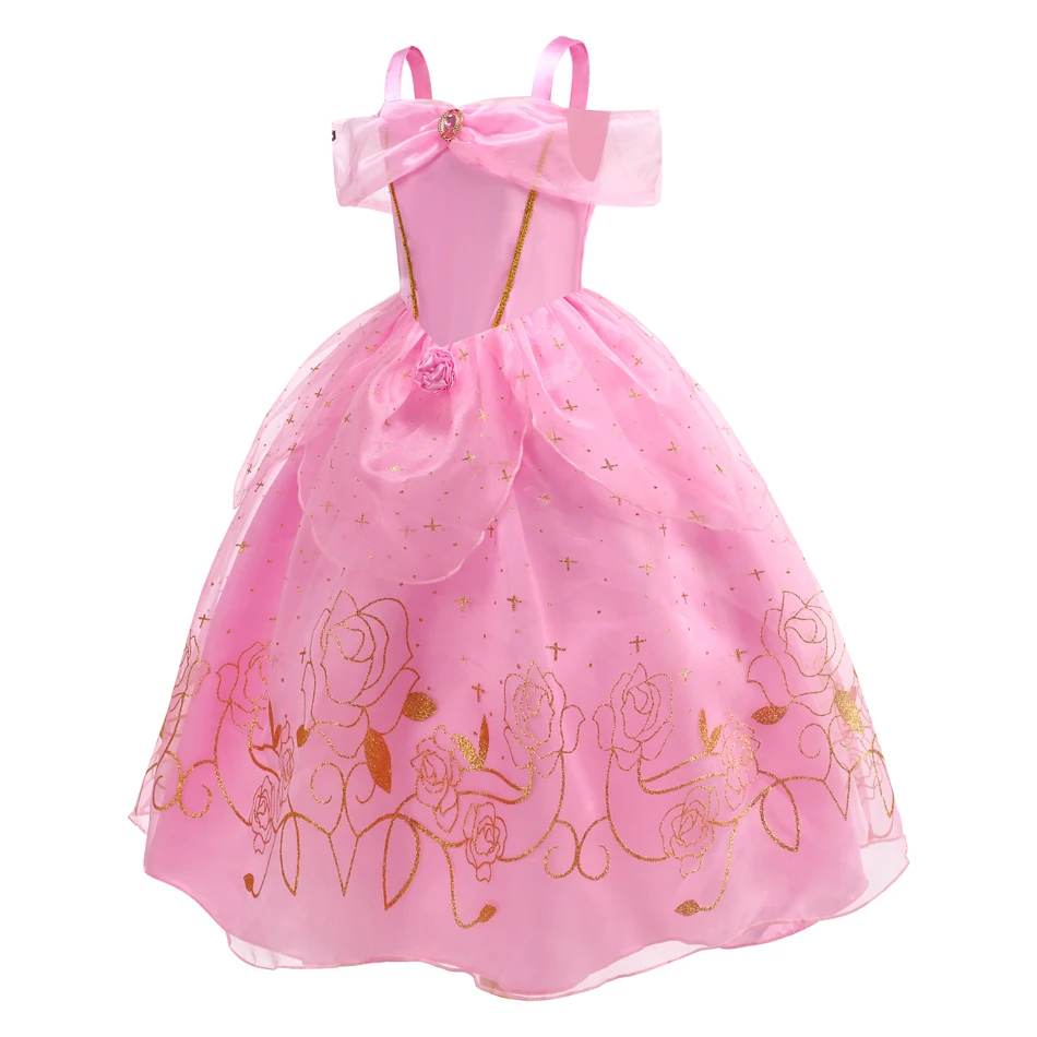 Aurora Party Dress up for Girls Halloween Sleeping Beauty Pink Floral Mesh Costume Kids Christmas Clothing Birthday Gift