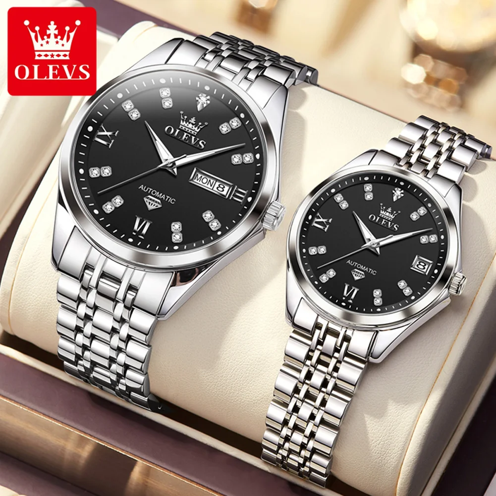 

OLEVS Brand Luxury Automatic Mechanical Watches Couple Wristwatch Stainless Steel Waterproof Luminous Fashion Diamond ﻿Watches