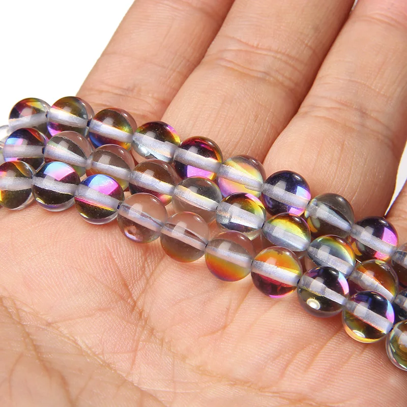 6/8/10mm grânulos de pedra natural polonês multicolorido moonstone redonda solta espaçador grânulos para fazer diy pulseiras jóias acessórios