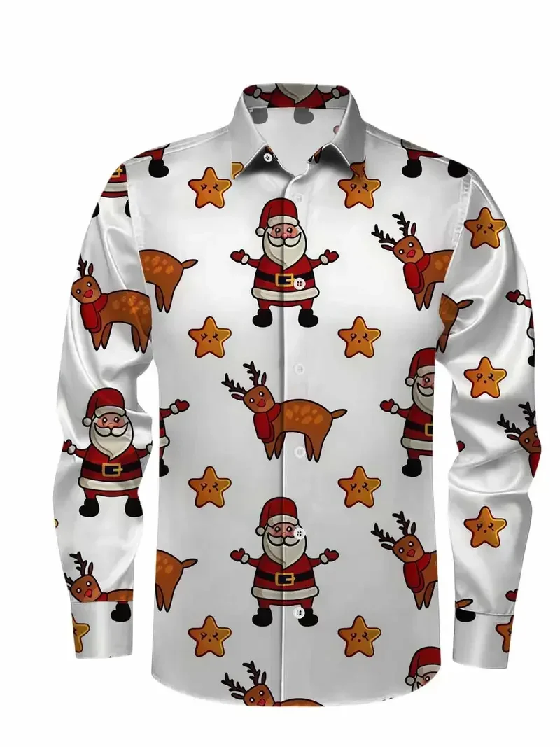 10 أنماط من 3D الأزياء ندفة الثلج طباعة عيد الميلاد نمط قميص للخريف والشتاء عارضة الرجال قميص طويل الأكمام تصميم أعلى