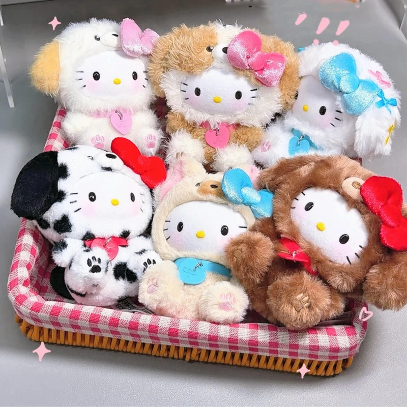 

Hello Kitty Puppy Party Series Plush Blind Box Kawaii Puppy Cartoon Hello Kitty Ornament Pendants Toy Surprise Bag Collect Gifts