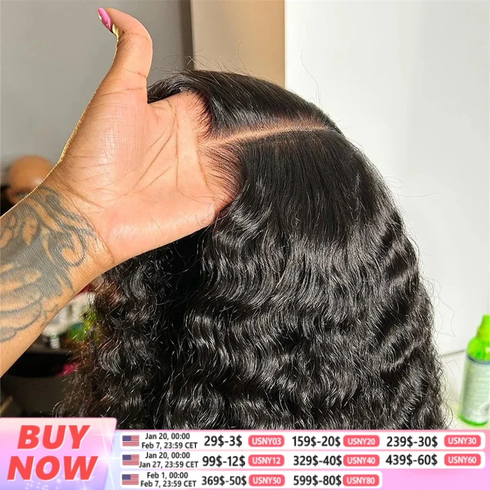 5x5 Glueless Deep Wave Ready to Wear Lace Clousure Wig Human Hair Pre Plucked 6x4 Curly Brazilian Transparent Lace Frontal Wigs