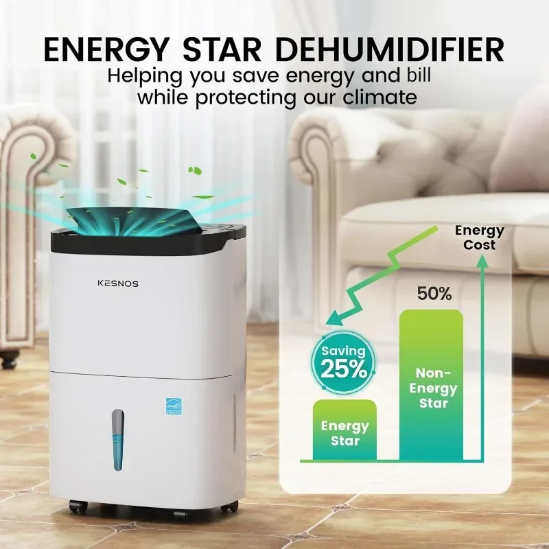 Kesnos 80 Pints Energy Star Dehumidifier for Home and Basement with Drain Hose, Ideal for Large Spaces Up to 5,000 Sq. Ft.