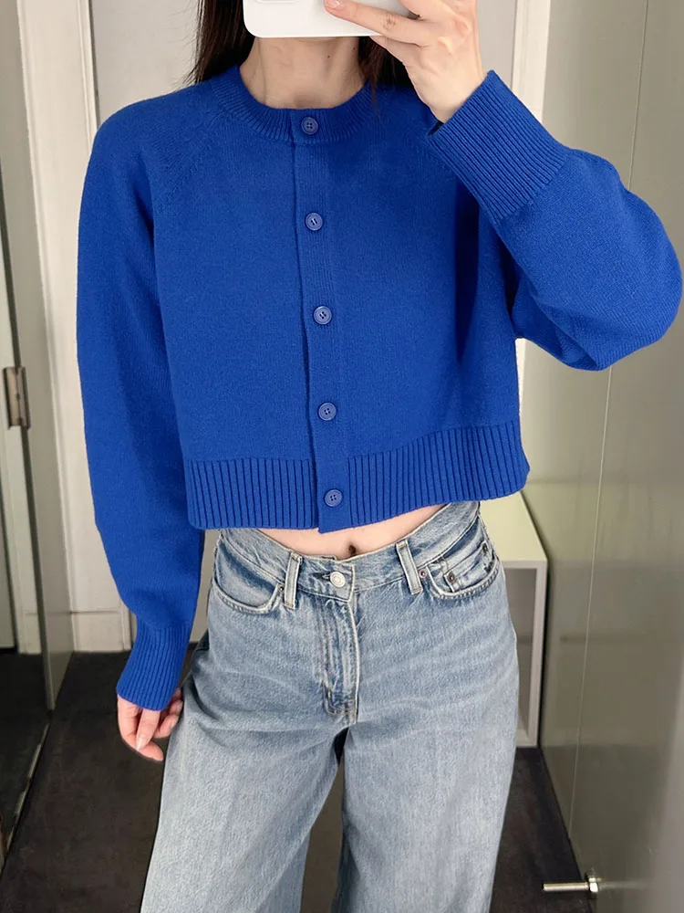 

mat Cosniu Sle Women's ort Cardigan Knitted Sweater Stand Fit Blend of Camere And Other Fibers Blue Open Front