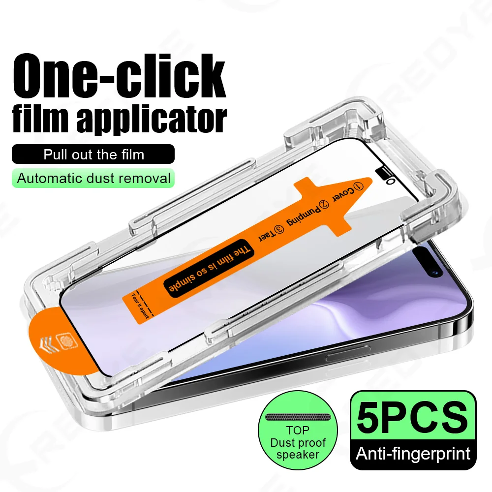 Protector de pantalla de teléfono para iPhone 17 Pro Max, película protectora de cristal de aire para teléfono inteligente 16 Plus 15 Pro 14, vidrio templado 13 12 11, 5 uds.