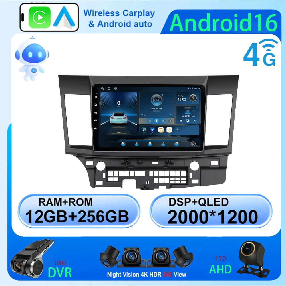 

LJZN Android 16 Multimedia For MITSUBISHI LANCER 2007-2012 10.1 Inch 2 Din Radio Video Player GPS Carplay 4G+WIFI