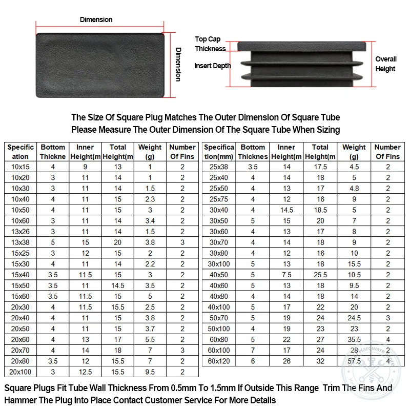 PE Rectangular Square Tube Plastic Plug Stainless Steel Insert End Cap Blanking Plug Furniture Chair Table Anti Slip Foot Pad
