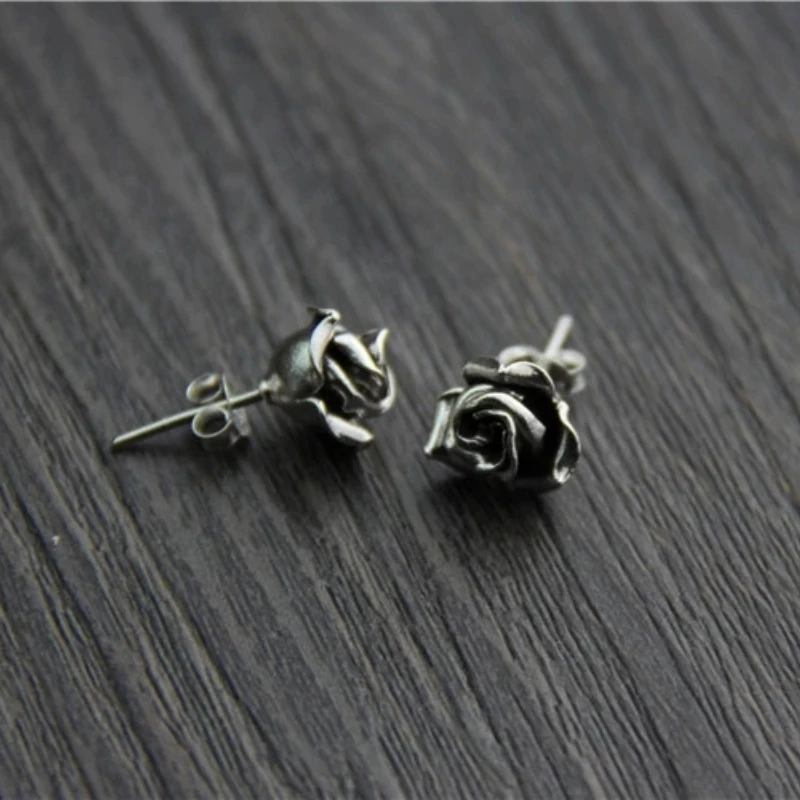 Y2K Metal Stud Earrings Silver Plated Rose Flower Earrings for Women Men\'s Party Jewelry Fashion Accessories