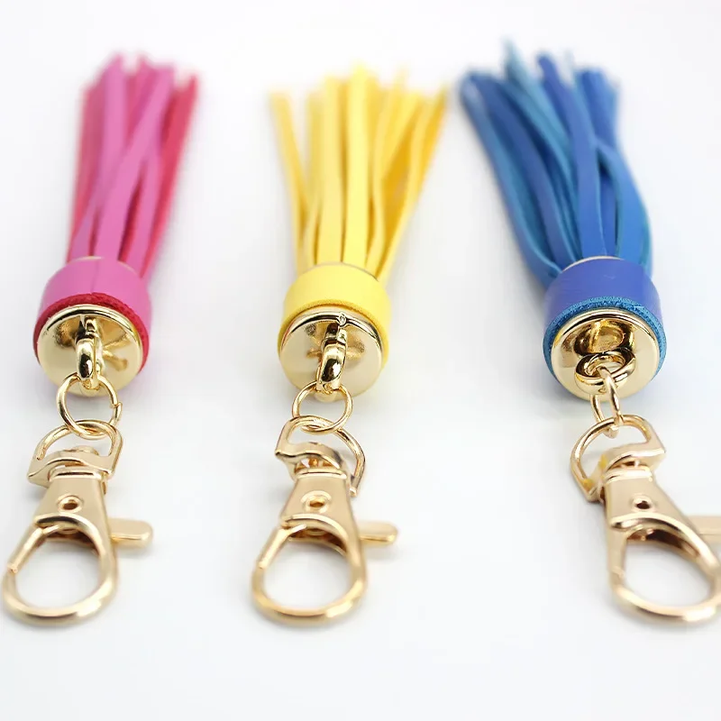 Leather Tassels Keychain Key Rings Circle PU Leather Tassel for Women Tassel Keychain Bulk Tassels Lanyard Chain Holder Swivel