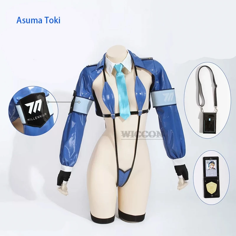 Anime Blue Archive Asuma Toki Blue Leather MomoTalk Bodysuit policewoman Uniform Costume bikini Cosplay sexy roleplaying