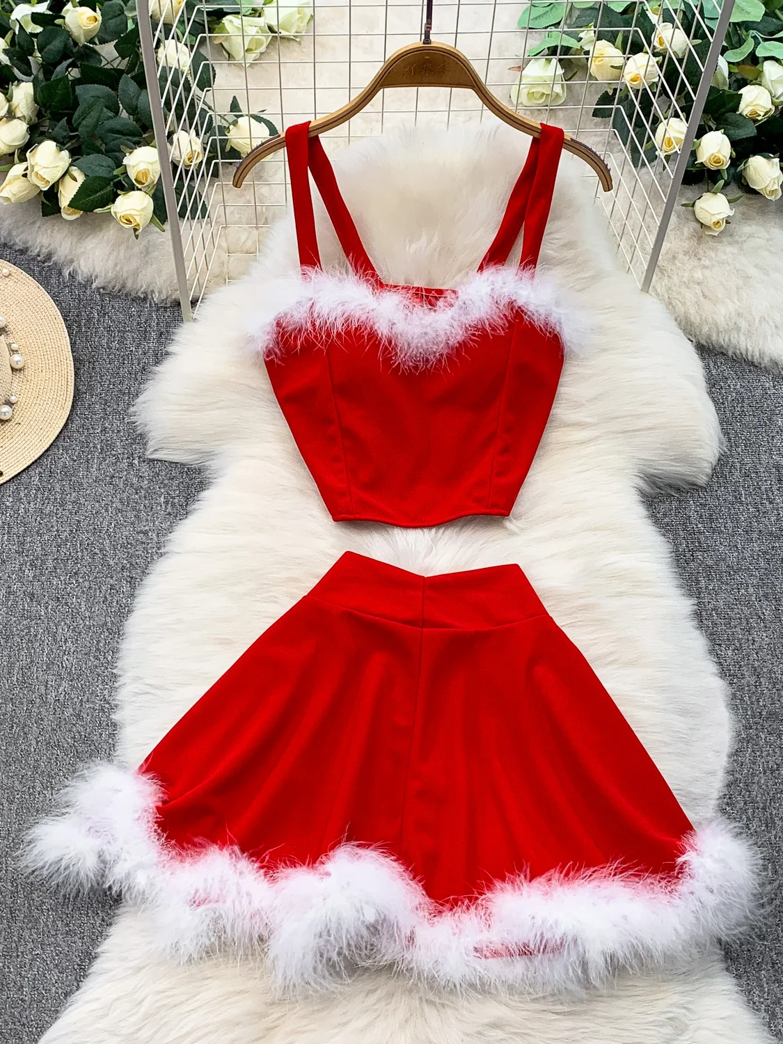 

Тяжелый рабочий топ с пайетками на бретельках и юбка для танцевального выступления, комплект против морщин с высокой талией для подростков