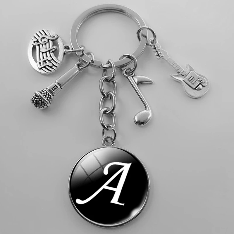 Music teacher A-Z letter glass keychain pianist gift music microphone handmade guitar jewelry becomes your favorite souvenir