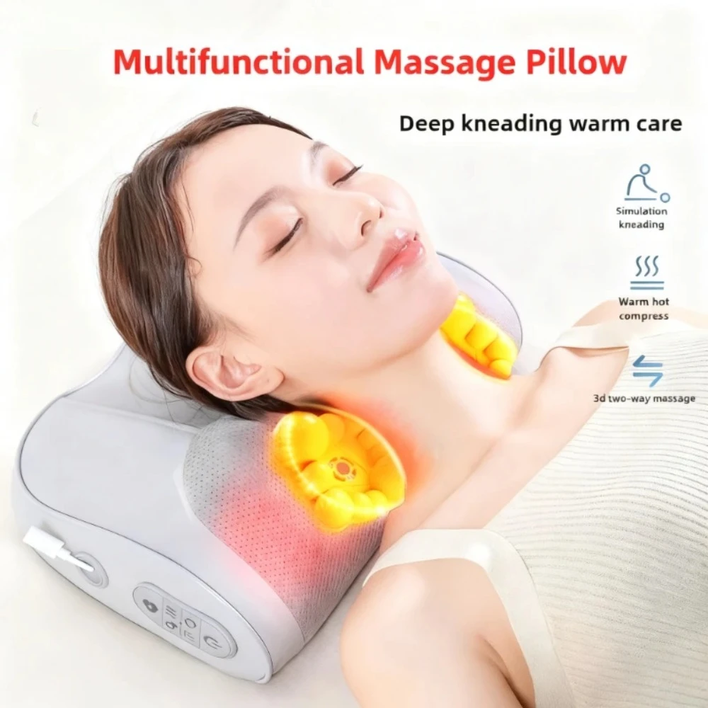 

Massage Pillow Electric Multifunctional Hot Compress Neck Massager Waist Back Shoulder Shiatsu Kneaded for Car Home Use