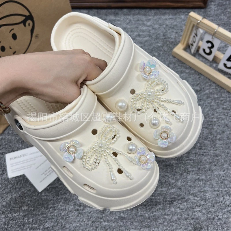 10Pcs Pearl Bowknot Flower DIY Shoe Charms For Clogs Bubble Slides Sandals Removable Shoe Decorations Accessories Christmas Gift
