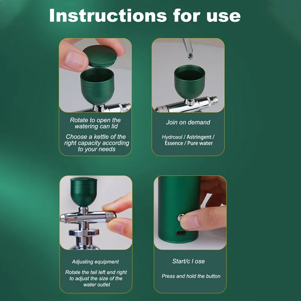 Water Light Oxygen Injection Apparatus Nano Fog Mist Sprayer Air Compressor Kit For Nail Tattoo Art Beauty Decoration Gun Tool