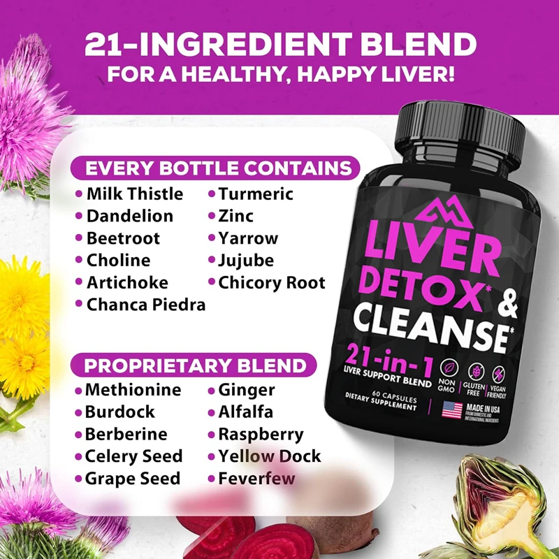 Liver cleansing, detoxification,and repair formula containing dandelion root,Korean thistle extract,and choline for liver health