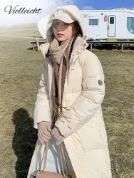 Vielleicht 2023 Winter Down Cotton Jacket Women Fashion Hooded Casual Pocket Zipper Thick Long Parkas Winter Coat Female Outwear