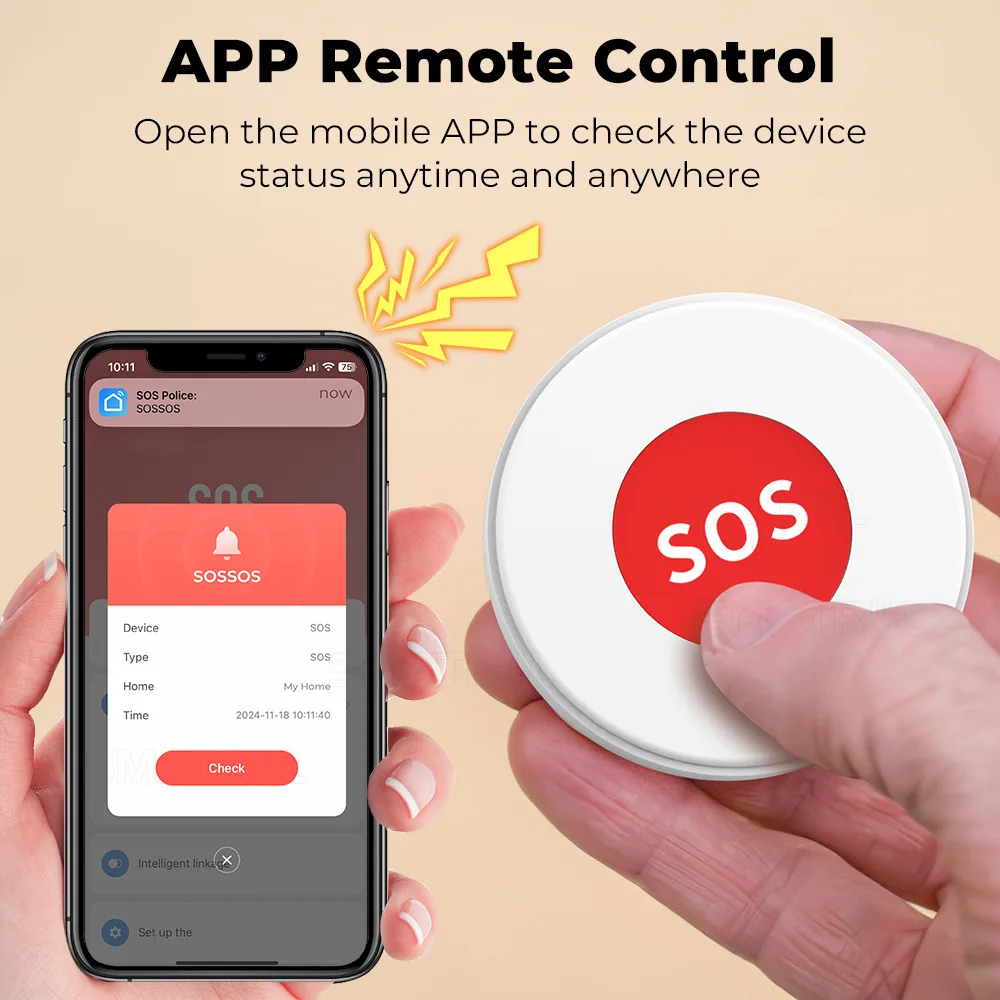 زر الأمان الذكي MINI SOS TUYA WIFI بنقرة واحدة، مساعدة تطبيق المساعدة، بطارية USB القابلة لإعادة الشحن