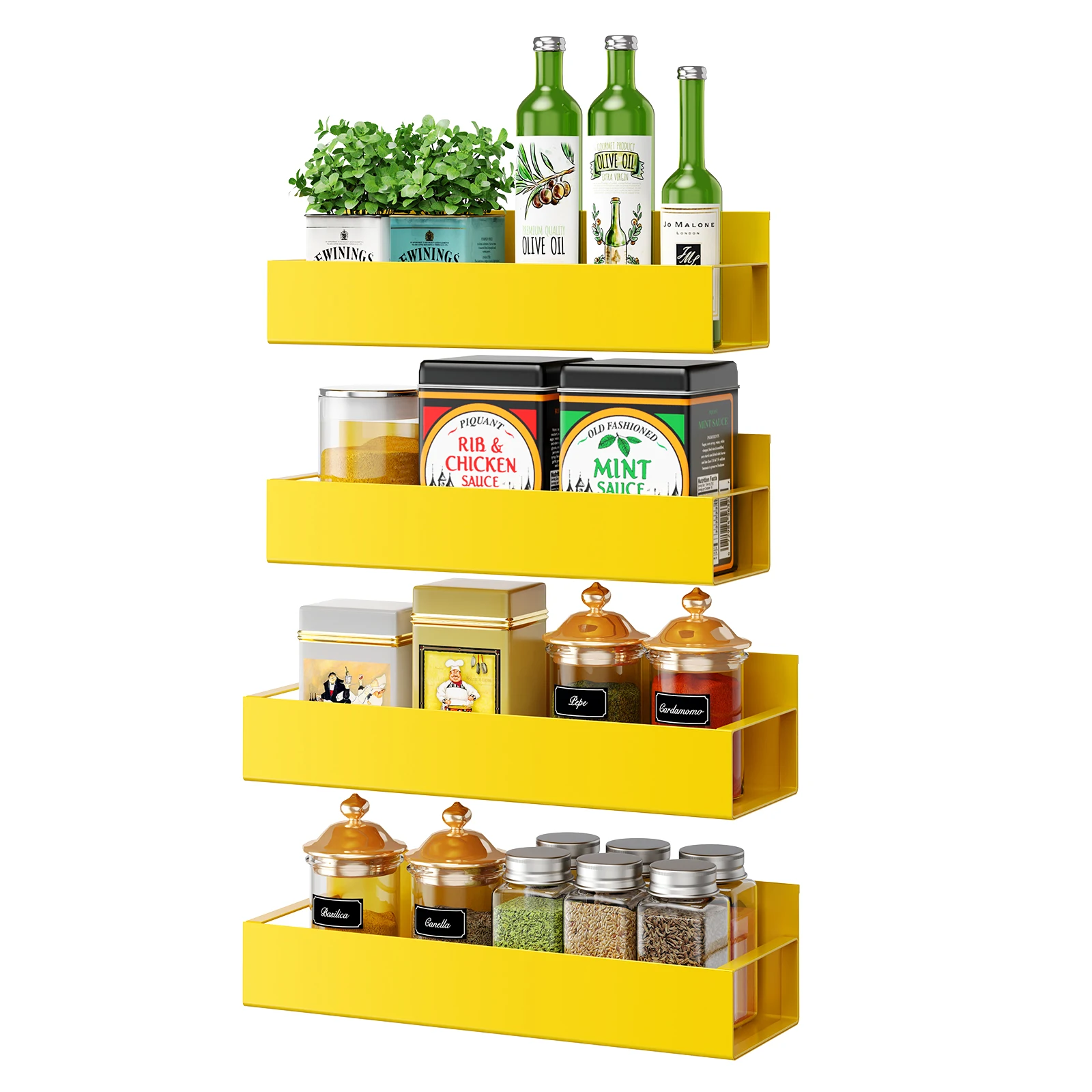 

4pcs Kitchen Gadgets Storage Rack Yellow Magnetic Iron Shelf for Refrigerator Spices Organizers Multi-functional Home Storage