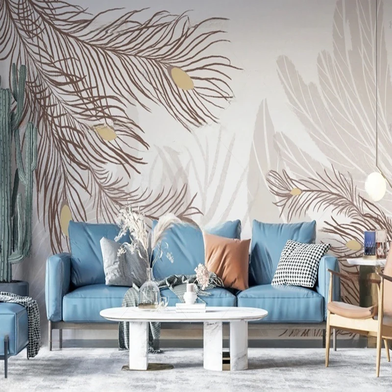 Custom Vintage Feather Abstract Wall Mural Wallpaper Background for Living Room Bedroom Office Home Decor Wall Art Design
