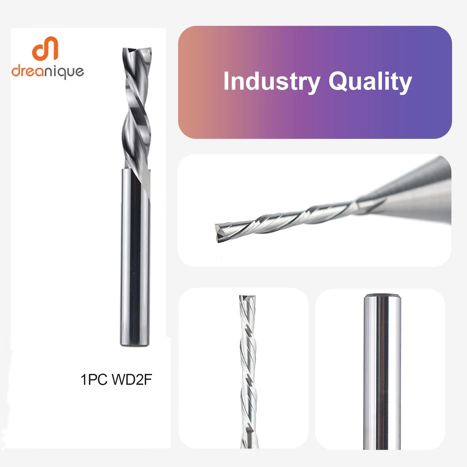 

Dreanique 1pc down cut 2 flute WD2F Solid Carbide Milling Cutter 3.175 4 6 8 10 12mm Spiral End Mill Wood MDF