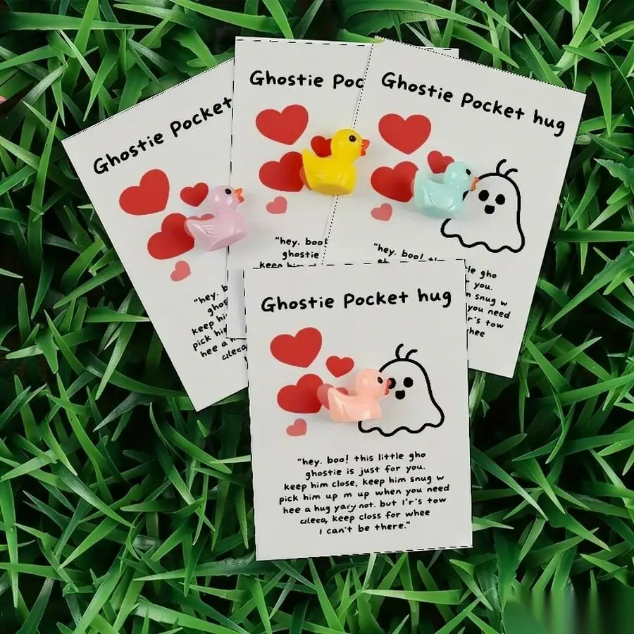 1/5/10/20/50/100pcs  Lucky Duck Pocket Hugs - Fantasy Theme Resin Charms with Inspirational Messages, Assorted Colors, Includes