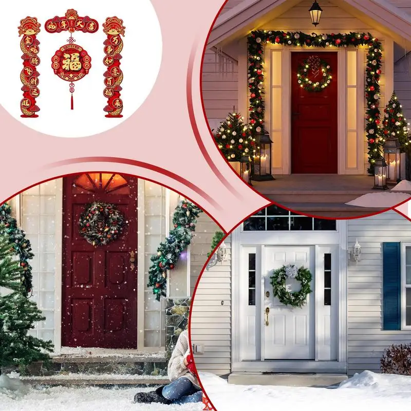 Chinese New Year Door Stickers Magnetic 2025 Year Of Snake Window Clings 3D Stylish New Year's Blessing Door Stickers For Spring