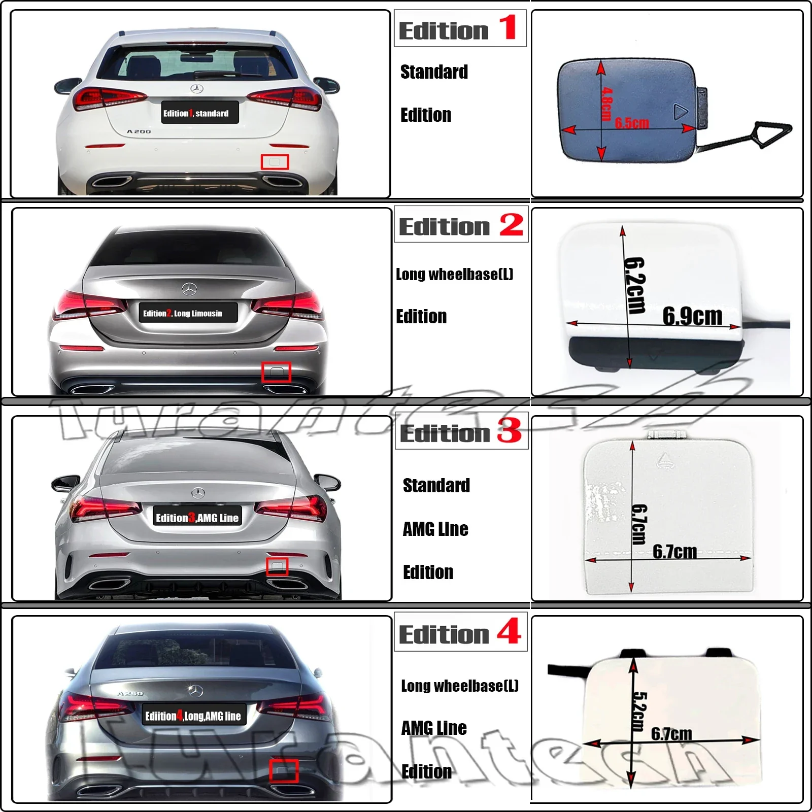 Rear Tow Cover For 19-24 Mercedes-Benz A Class Z177 W177 Fit A160 A170 A180 A200 A220 A250 bumper Hook Eye Towing Cap