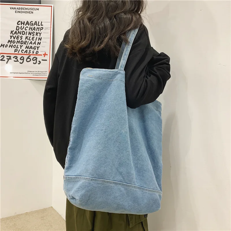 Wear-resistant denim hand-held shopping bag, single-shoulder bag for girls, large-capacity computer storage, student backpack