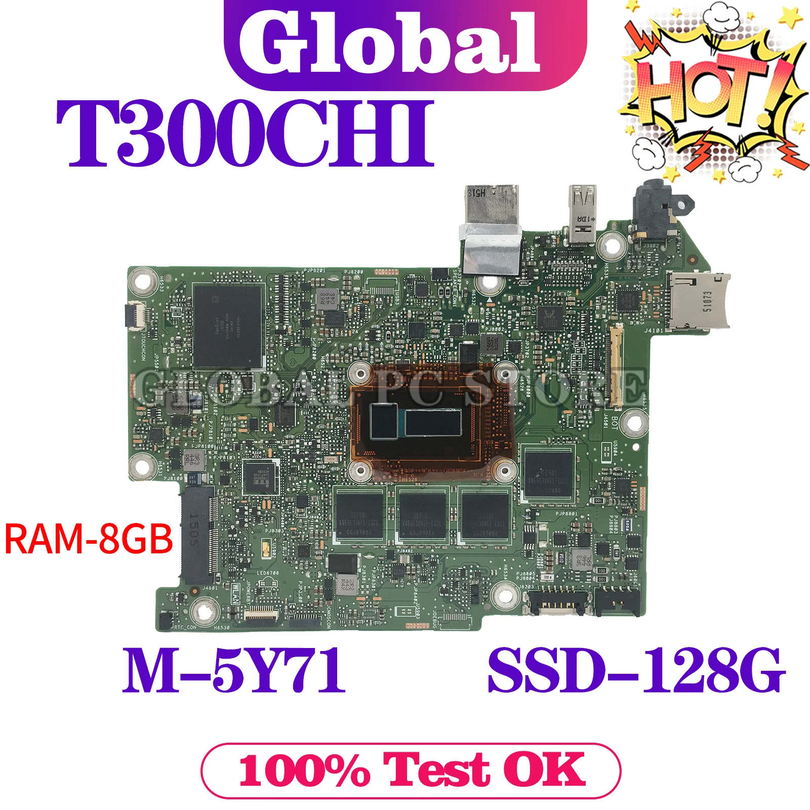 

KEFU T300C Mainboard For ASUS Transformer Book T300 Chi T300CHI Laptop Motherboard M-5Y71 8GB/RAM Notebook MAIN BOARD SSD-128G