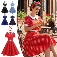 Vestido Retro de lunares con solapa para mujer de los años 50 y 60, vestido con cinturón Rockabilly para fiesta de noche, cóctel, ropa elegante para mujer