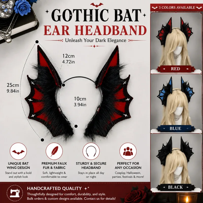 Cosplay Gothic Faux Bat Wing Headband Devil Horns Demon Ears Cosplay Party Hair Hoop Cute, Monster Accessories Gift For Wome New