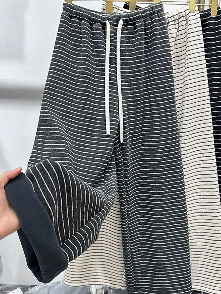 plus Size Fce Lined Wide Leg Sweatpants High Waist Straight Cut Floor Length Casual Trousers for Women Autumn Winter