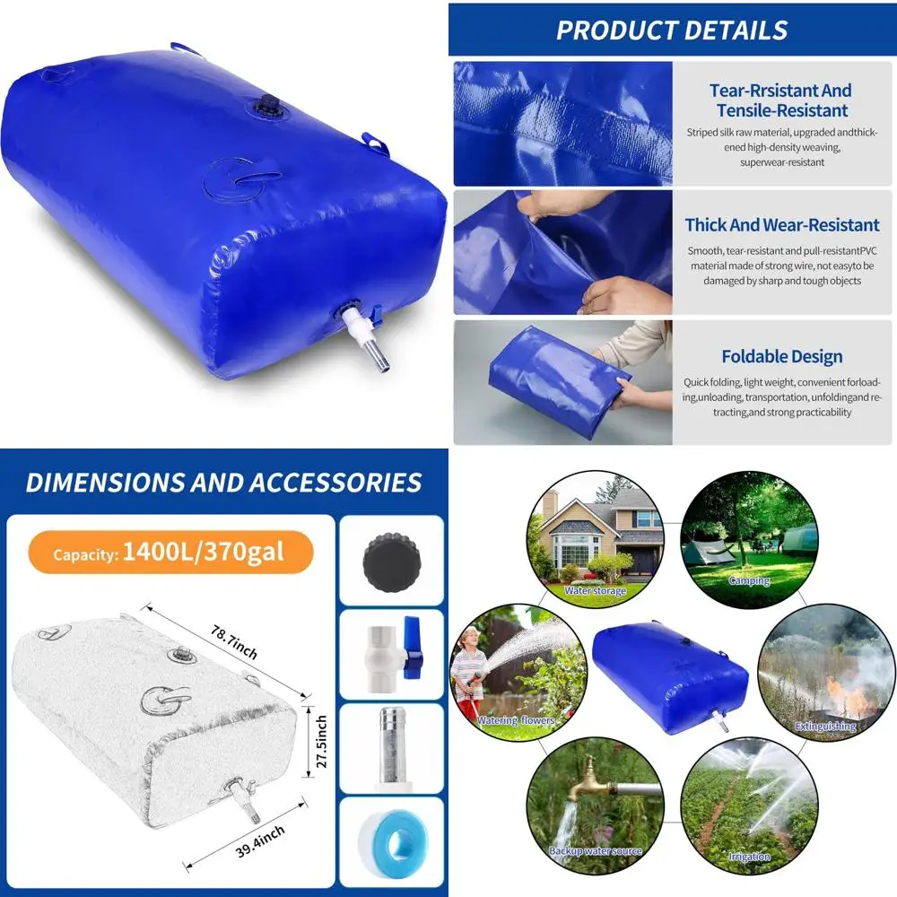 Serbatoio di stoccaggio dell'acqua pieghevole di grande capacità, vescica d'acqua portatile resistente alle cadute per uso esterno