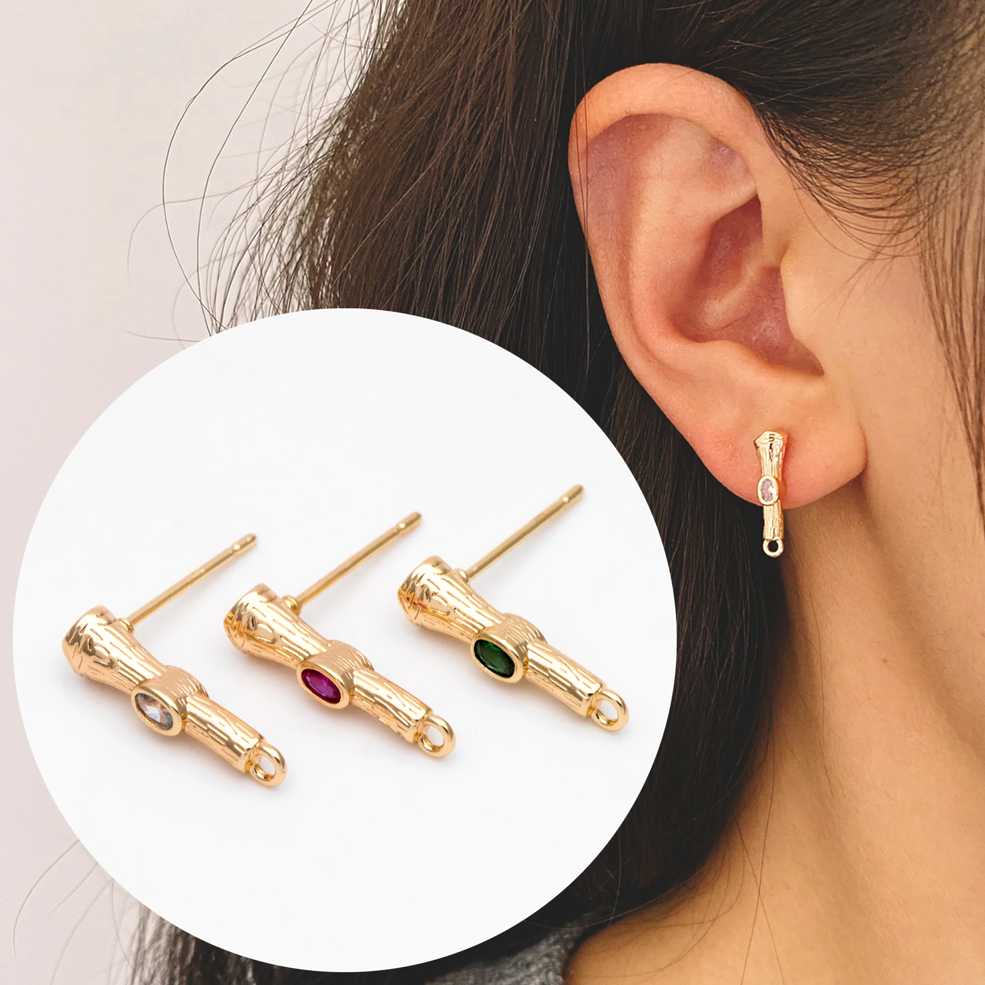 

10pcs CZ Paved Bar Earring Studs 16mm, Gold Ear Findings, Stick Earrings (#GB-3228)