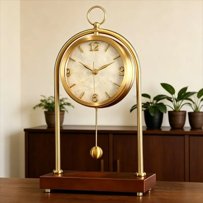 Luxury Table Clocks Modern Nordic Clock Office Desktop Decoration Silent Desk Clocks Solid Wood Base Creative Pendulum Clock