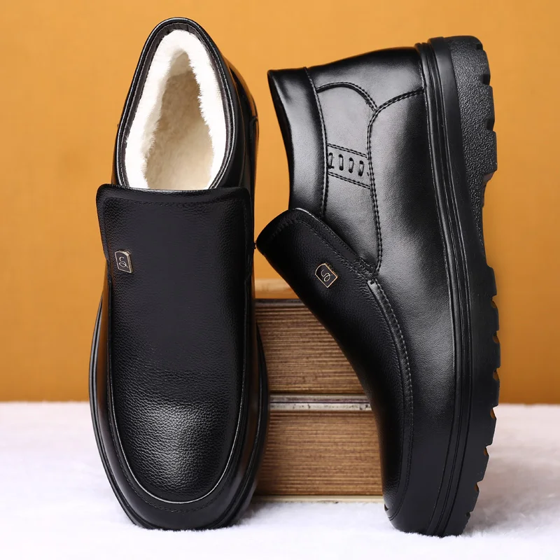 Winter Snow Boots Men's High Top Leather Casual Shoes Warm Thermal Insulated Fur Lined Ankle Boots Non-Slip Outdoor Man Flats
