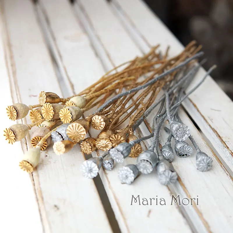 10 Stück/konservierte Blumen, Mais Mohn, Obst, Heimdekoration, DIY-Material, Kristallkleber, handgefertigte Kerzen, Epoxidharzblumen, Gold, Silber – Detail 2