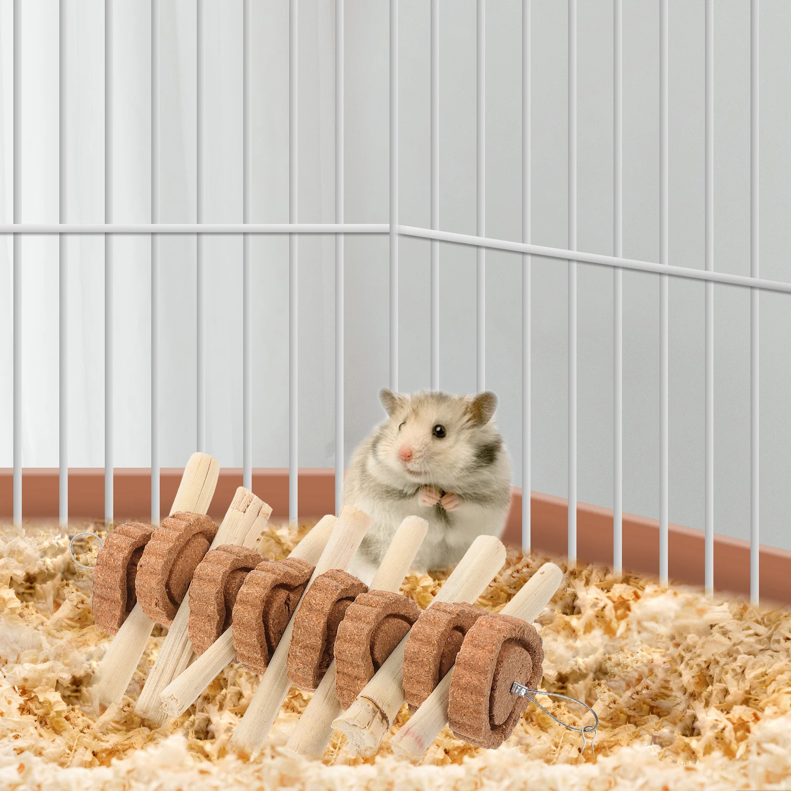 

Carrot Bamboo Chew Skewers Hamster Toys Grass Biting Dental Toy for Small Pets Molar Grinding Teething 12pcs