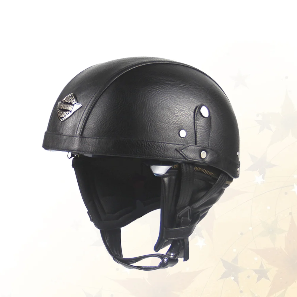 

1PC Vintage Half PU Outdoor Riding Safety for Motorcycle (Black) riding motorcycle helmets