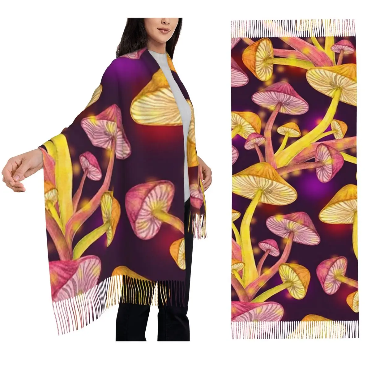 الفطر الفطر مخدر الرجعية وشاح شرابة الأوشحة النساء لينة الدافئة شالات و يلتف كبير الخريف الشتاء شال التفاف