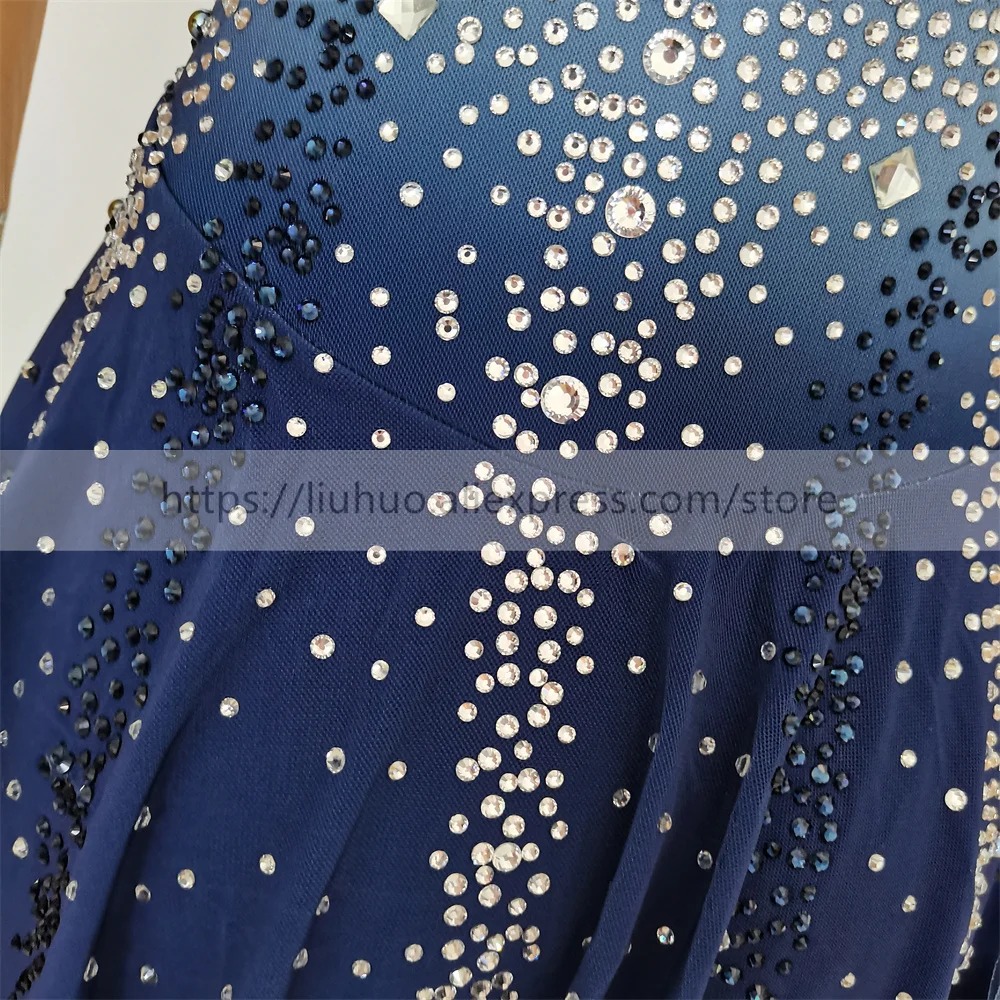 LIUHUO النساء الكبار فتاة تخصيص زي الأداء المنافسة يوتار الجليد الشكل التزلج فستان الأسطوانة التدرج رمادي المراهقين