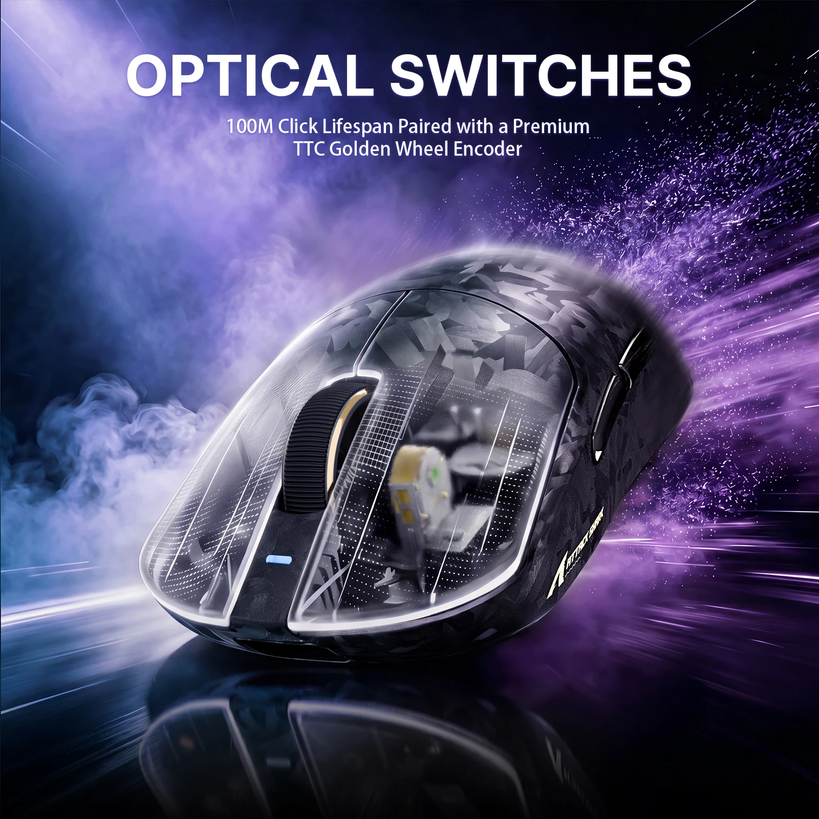 ATTACK SHARK RS3Ultra Tri-Mode Gaming Mouse, Carbon Fiber Lightweight, PAW3955MAX Sensor, Dual 8K Polling Rate,with C06ultra