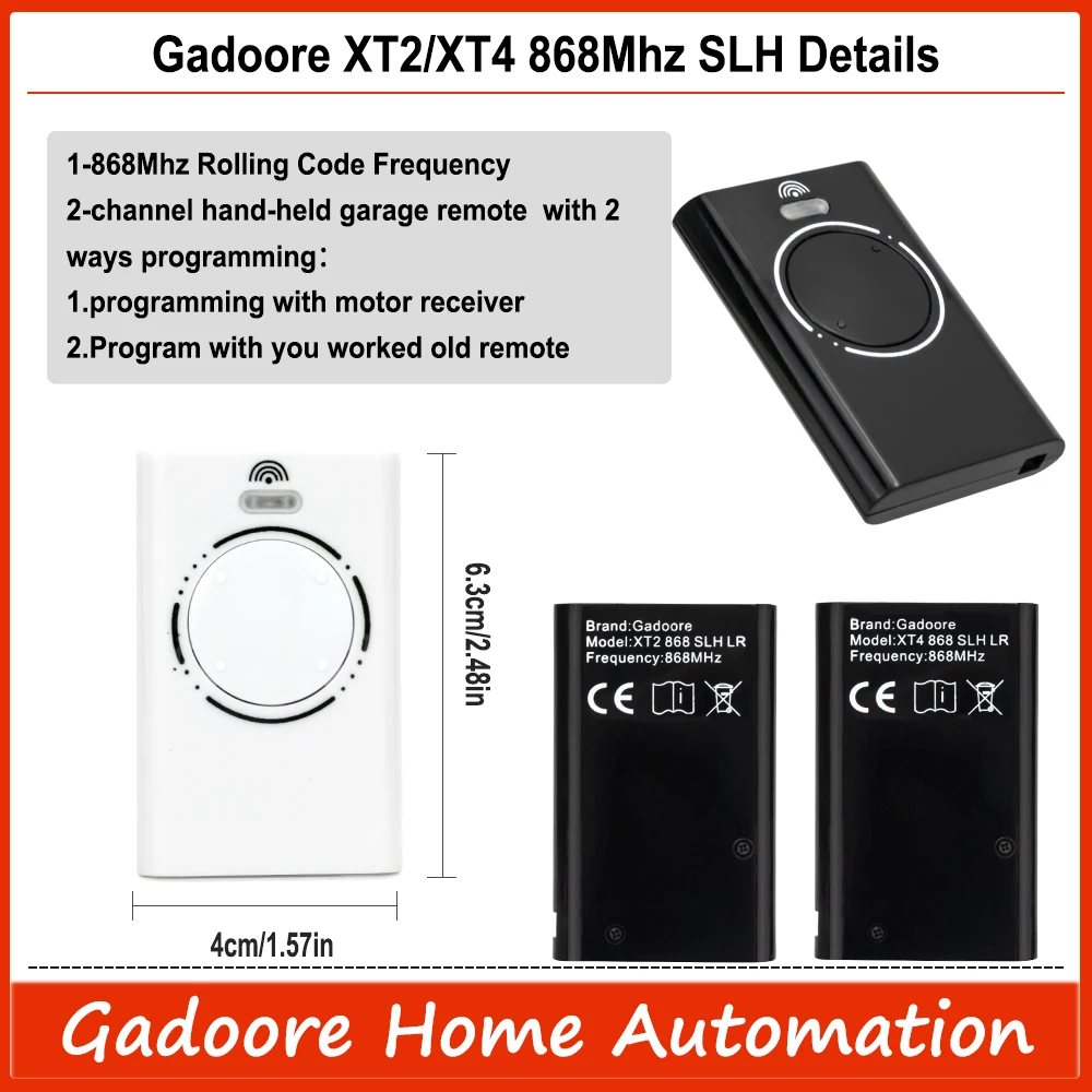 Gadoore XT2 XT4 868 SLH LR Garage Door Remote Compatible with 868Mhz Frequency XT2 XT4 868 SLH, XT2 XT4 868 SLH LR