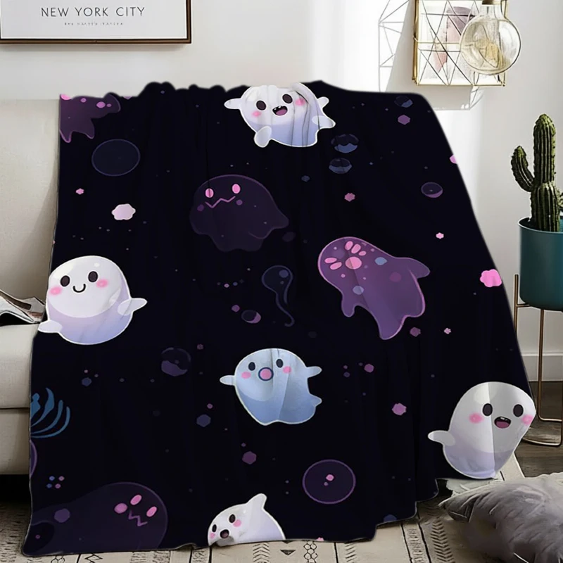 Black Halloween Car Blanket Cute Spooky White Ghost Throw for Sofa Bed Couch Travel Cozy Nap Blankets Home Living Room Gift