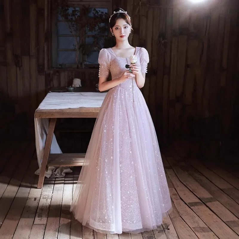 Robe de soirée rose pour femmes, nouveau Style de Banquet, Style féerique français, réunion annuelle, examen d'art, robe de réunion annuelle tendance, 2026