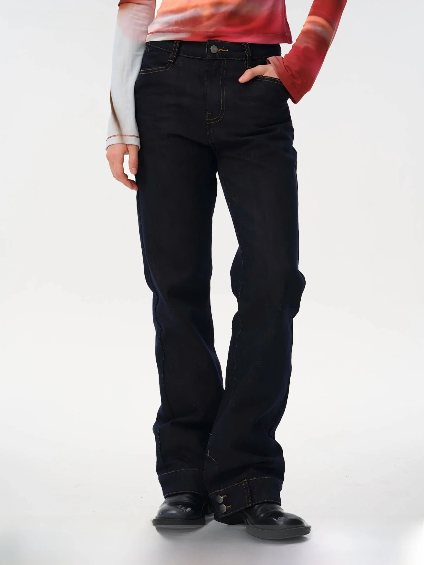 

Slim Fit Original Jeans Color Button Cuffed Jeans Casual Women's Cotton Straight Insert Pocket Jeans Natural Waist No Stretch