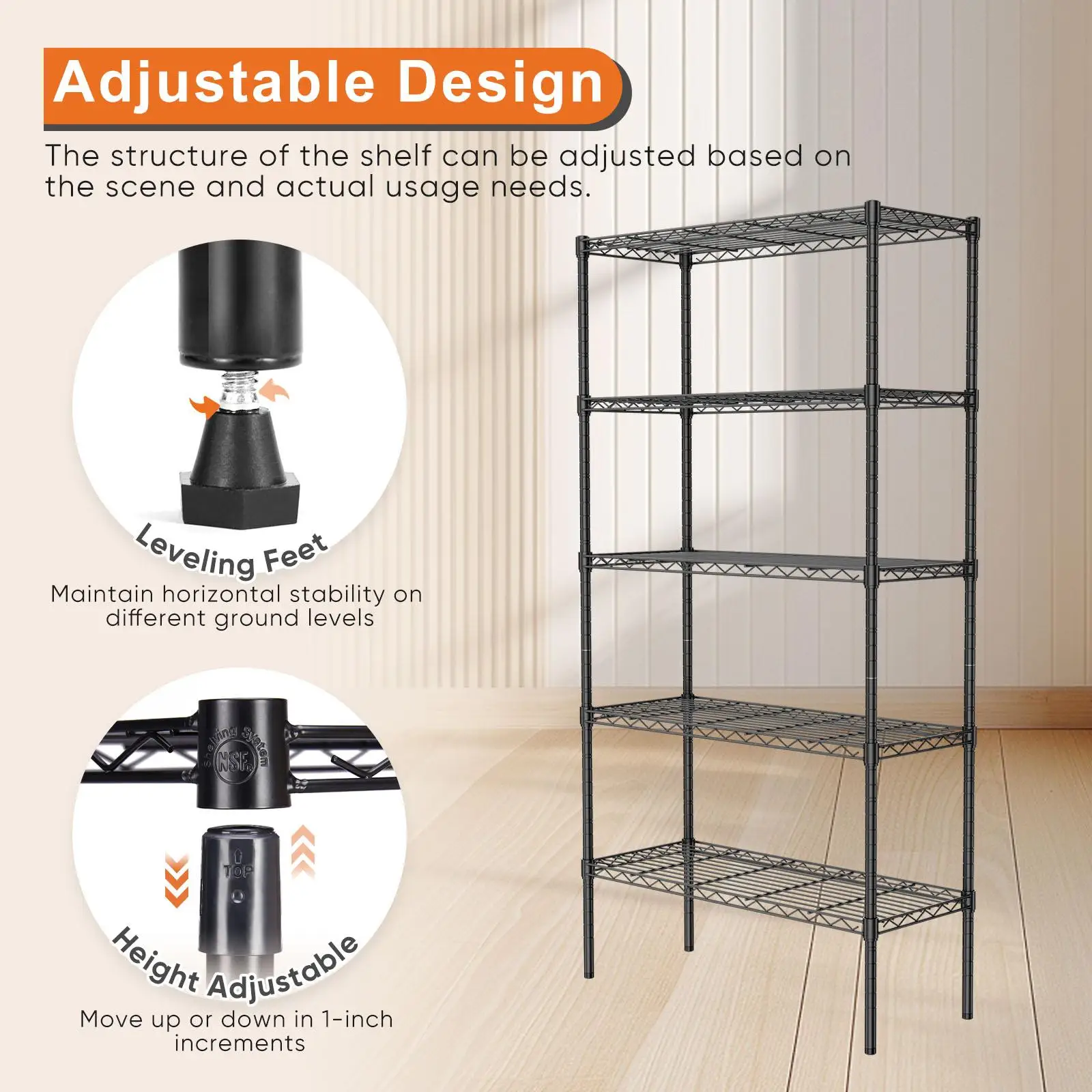 Heavy Duty Metal Storage Shelving Unit 3/4/5 Tier Adjustable Wire Rack Freestanding Organizer Shelf for Kitchen Bathroom Garage Space Saver 25+KG Capacity Steel Stand