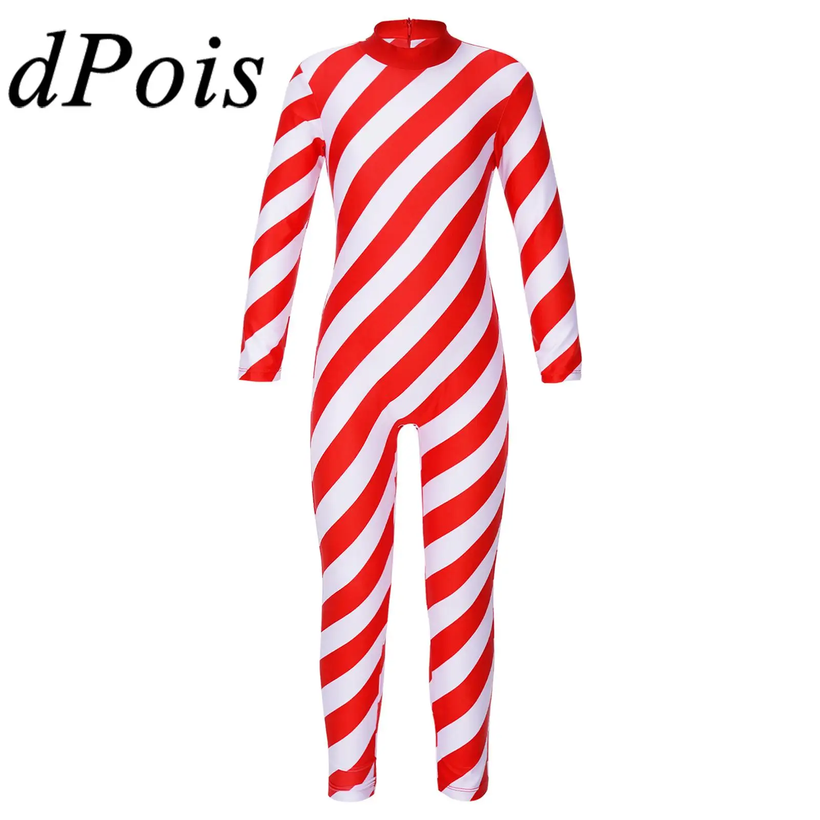 

Christmas Girls Cosplay Candy Cane Costume Long Sleeve Bodysuit Jumpsuit Unitard for Xmas Party New Year Rave Carnival Costume